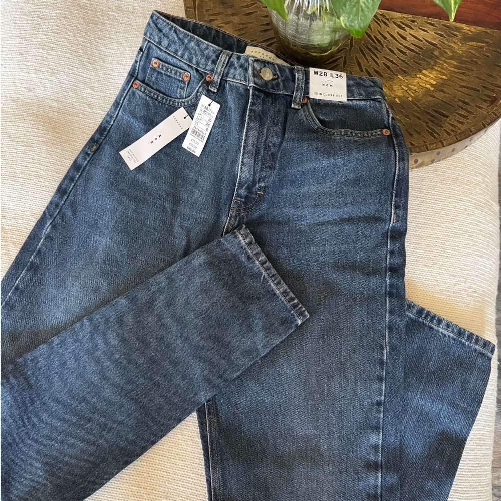 NWT Topshop High waisted tapered leg Mom  Blue Denim Jeans-TALL GIRL FRIENDLY 6